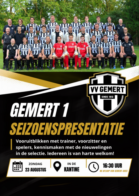 Wervende aankondiging Seizoenspresentatie Gemert 1 V3